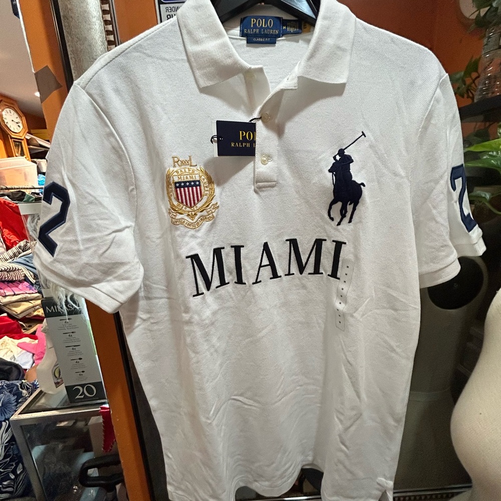 Ralph Lauren White Polo with Navy Number